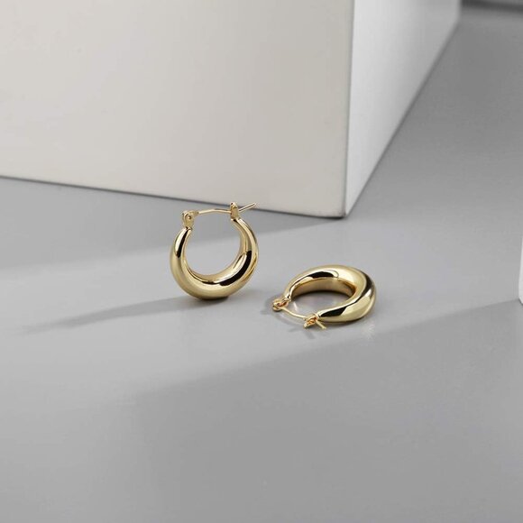 Chunky Gold Hoop Earrings for Women Hypoallergenic Minimalist Jewelry Gift - Picture 4 of 7